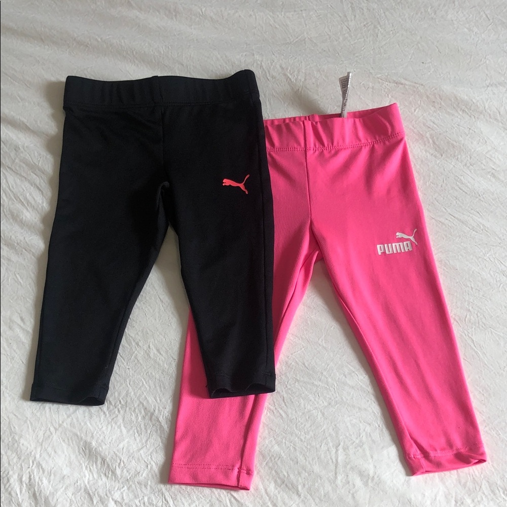 Puma Girls Two-Pack Leggings in Black & Hot Pink